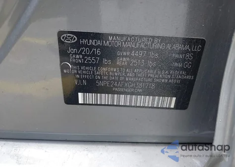 2016 Hyundai Sonata Se из США, поврежденный, VIN 5NPE24AFXGH381718